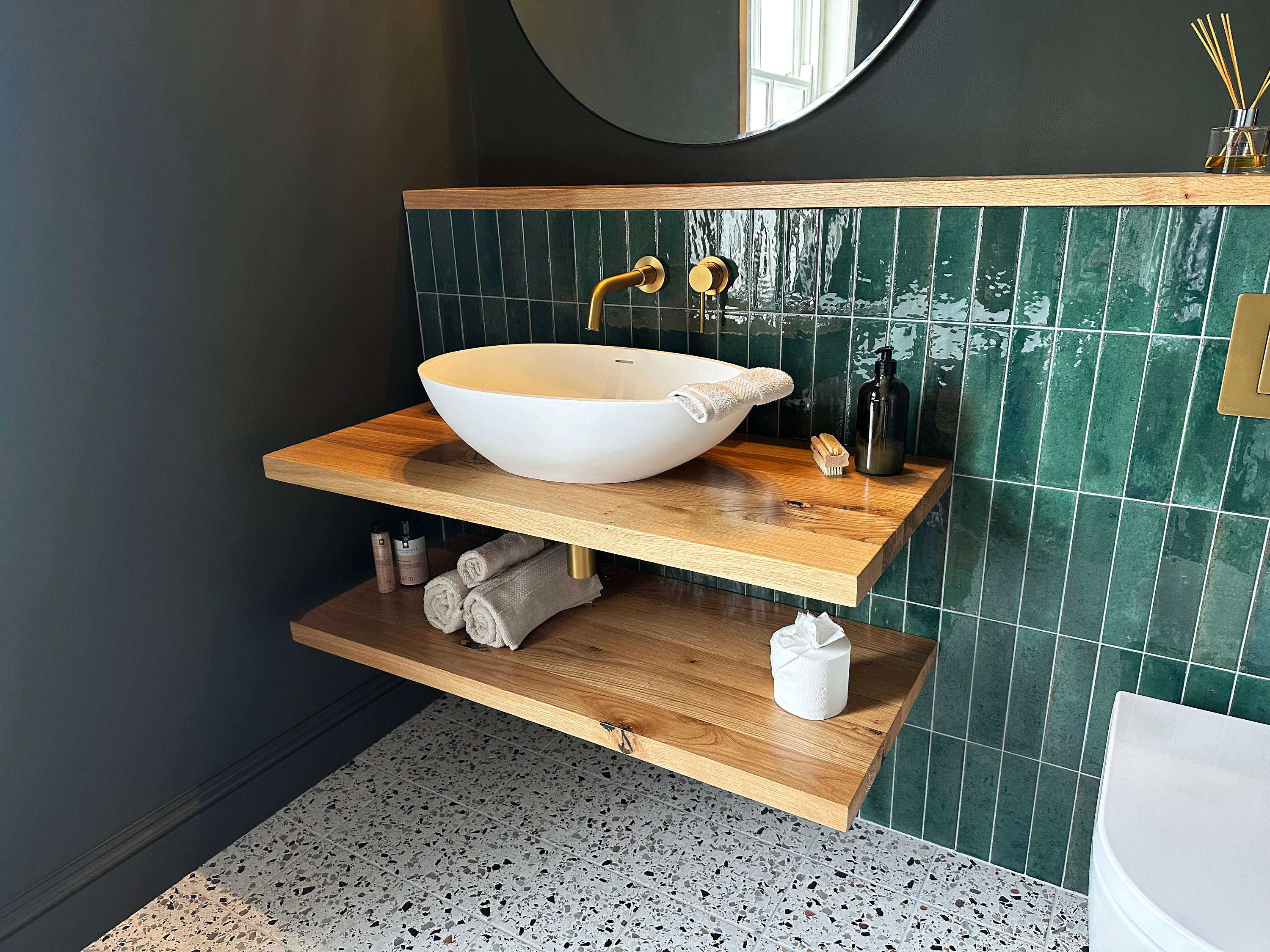 Bathroom Oak Basin Shelf Sink Shelf 45cm Deep 32mm Thick Square Edge Etsy Australia