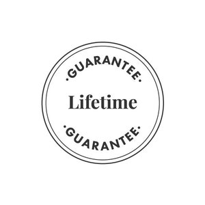 May include: Black and white circular stamp with the text "Lifetime Guarantee" in a bold font.