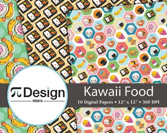 Cute Japanese Food 12"x12" Digital Paper 10 Pack | Kawaii Japanese Food Printable | Onigiri Pattern Paper | Dango Sushi Shrimp Tempura Bento