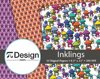 Squid Inklings 8.5"x11" Digital Paper 10 Pack | Inkling Pattern | Video Game Digital Paper | Pattern Paper Download