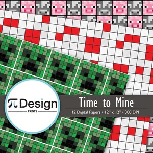 Digitalt papper för gruvdriftsvideospel 30x30 cm | Sömlöst mönster med krypande djur | Pixelerat | Gör-det-själv-gamerpyssel | Utskrivbar nörddesign | 8-bitars pixelkonst bild 3