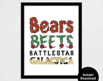 The Office TV Show Hand Lettered Quote Print | Bears Beets Battlestar Galactica | Digital Downloads