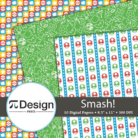 SSBs 8.5"x11" Digital Paper 10 Pack | Video Game Pattern Paper | Gaming Digital Paper | Geek Scrapbook Paper | DIY Gamer Planner