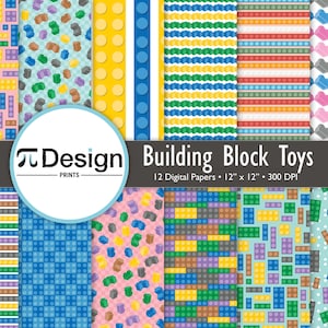 12&quot;x12&quot; Pastel Building Block Toys Digital Paper 12 Pack | Kid&#39;s Interlocking Block Pattern | Colorful Pastel Instant Download | Block Brick