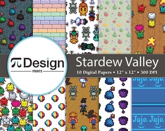 Stardew Valley Inspired 12"x12" Digital Paper 10 Pack | Pixel Farming Pattern | 8 Bit Gaming Paper | Junimo Pattern Paper | Video Game Craft