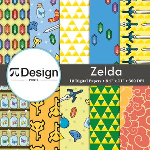 Op LoZ geïnspireerd digitaal papier van 8,5 x 11 inch, pak van 10 | Plakboekpapier | Videogamepapier | Directe download | Afdrukbare kunst
