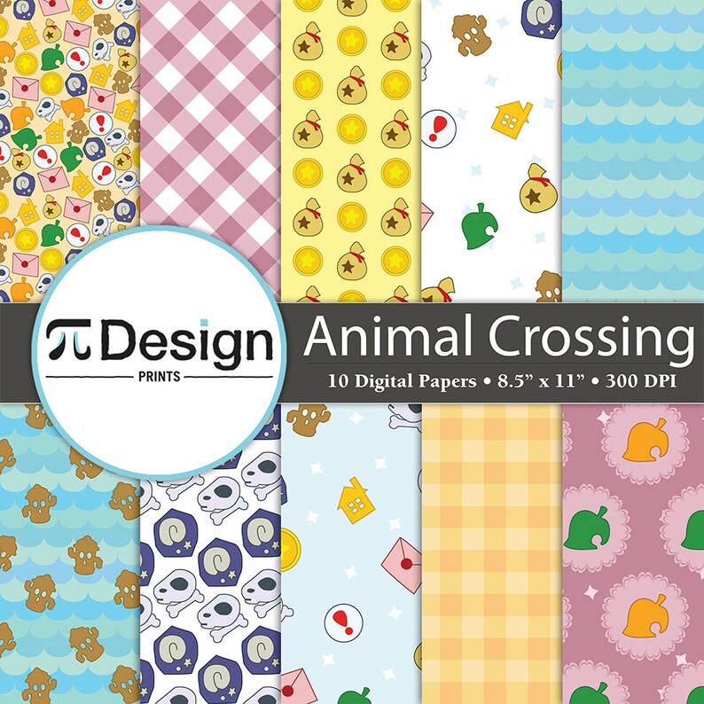 Animal Crossing Pattern Cute Video Game Pattern 8.5x11 Animal Crossing New Leaf Digital Paper Pack of 10 Video Game Digital Paper