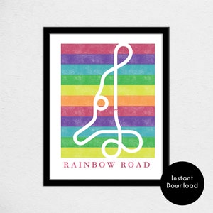 Poster met wegenkaart in regenboogkleuren | 11 x 14 | Kartkaart afdrukken | Wereldkaartkunst videogame | Digitale download
