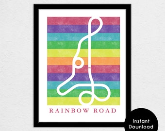 Rainbow Road Track Map Poster | 11x14 | Kart Map Print | Video Game World Map Art | Digital Download