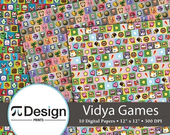 Video Game 12"x12" Digital Scrapbook Paper Pack Set of 10 | Party Printables | Clip Art | Instant Download Papers