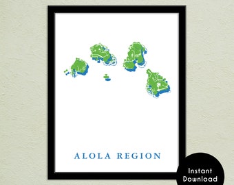 Alola Region World Map Print | Pokemon World Map | Video Game - Digital Download