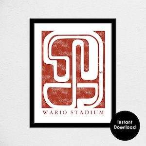 Wario Stadium Track Map Poster | Kart Track Map Print | Video Game Wereldkaart Art | Digitaal downloaden