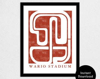 Wario Stadium Track Map Poster | Kart Track Map Print | Video Game World Map Art | Digital Download