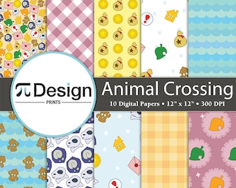 12"x12" digitalt papper med klockor och fossiler, 10-pack | Sömlösa mönster | Digital nedladdning av söta videospel | Gör-det-själv-spelpyssel