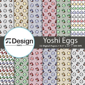 Yoshi 8.5"x11" Digital Paper Pack of 12 | Scrapbook Paper | Video Game Paper | Downloadable | Printable Art