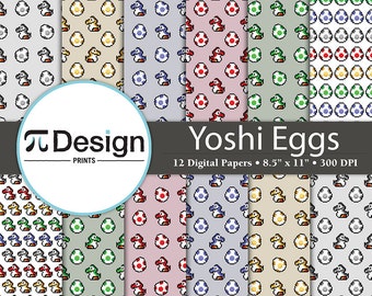 Yoshi 8.5"x11" Digital Paper Pack of 12 | Scrapbook Paper | Video Game Paper | Downloadable | Printable Art