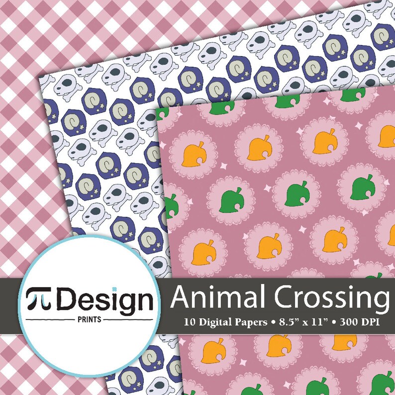 Animal Crossing Pattern Cute Video Game Pattern 8.5x11 Animal Crossing New Leaf Digital Paper Pack of 10 Video Game Digital Paper