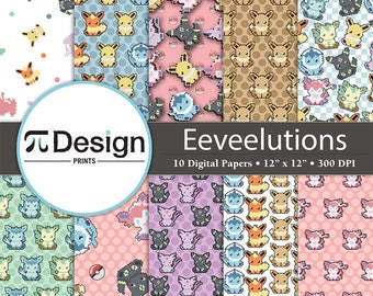 Eeveelutions 12"x12" Digital Paper 10 Pack | Printables | Instant Download | Kawaii Digital Printable | Anime Paper