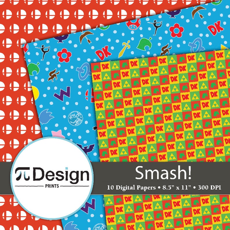 SSBs 8.5"x11" Digital Paper 10 Pack | Video Game Pattern Paper | Gaming Digital Paper | Geek Scrapbook Paper | DIY Gamer Planner image 3