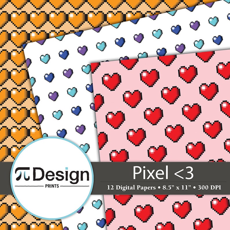 Geeky Valentine Pixel Heart Pattern 8 5x11 Digital Paper Pack Of 12 8 Bit Pixel Scrapbook Paper Direct Download Video Game Paper Printer Paper Paper Timeglobaltech Com