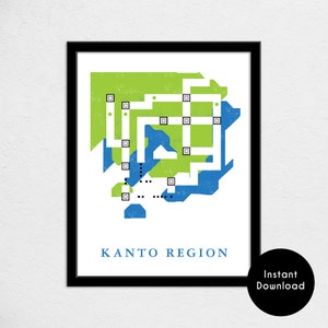 Kanto Region Weltkarte Druck | Weltkarte | Videospiel Reiseziel Poster | Digitaler Download