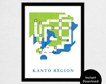 Kanto Region World Map Print | World Map | Video Game Travel Destination Poster | Digital Download