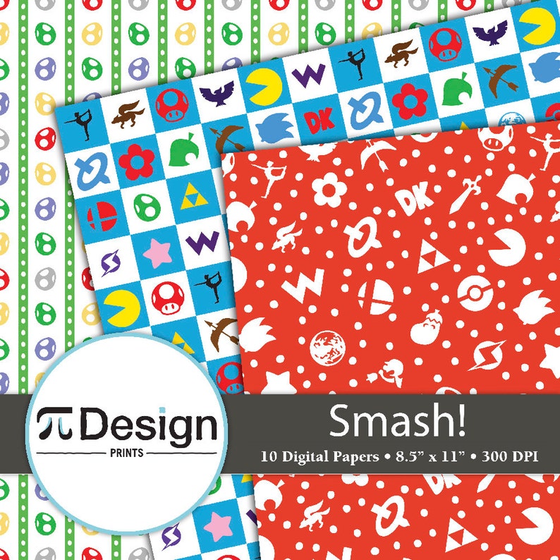 SSBs 8.5"x11" Digital Paper 10 Pack | Video Game Pattern Paper | Gaming Digital Paper | Geek Scrapbook Paper | DIY Gamer Planner image 4