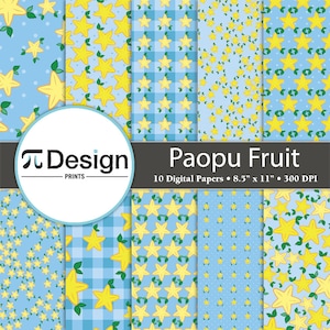 Paupo Fruit 8,5 "x11" Digital Papier 10er Pack | Gelbes Papu Frucht Muster | Digitales Papier | Videospiel zum Selbermachen