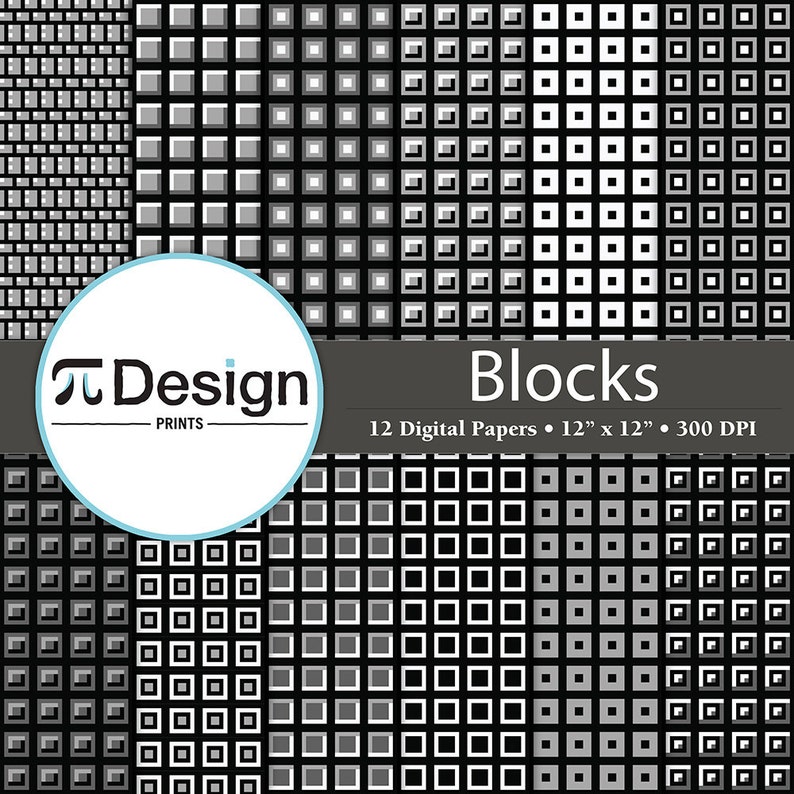 Black and White Blocks 12 X 12 Paper Pack of 12 Etsy