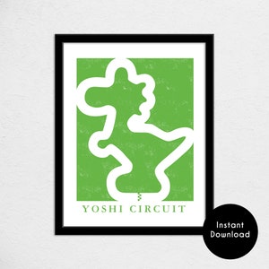 Yoshi Circuit-trackkaart afdrukken | 11 x 14 | Trackkaart met dubbele streepjes | Kaart reisbestemmingen videogame | Digitale download