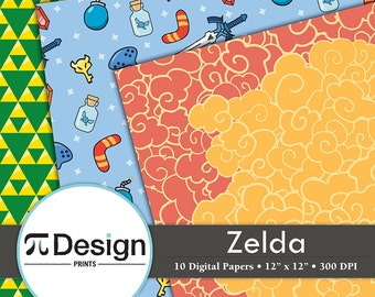 12"x12" LoZ Digital Paper Pack of 10 | Video Game Paper | Printable Design | Scrapbooking Supplies | Geeky
