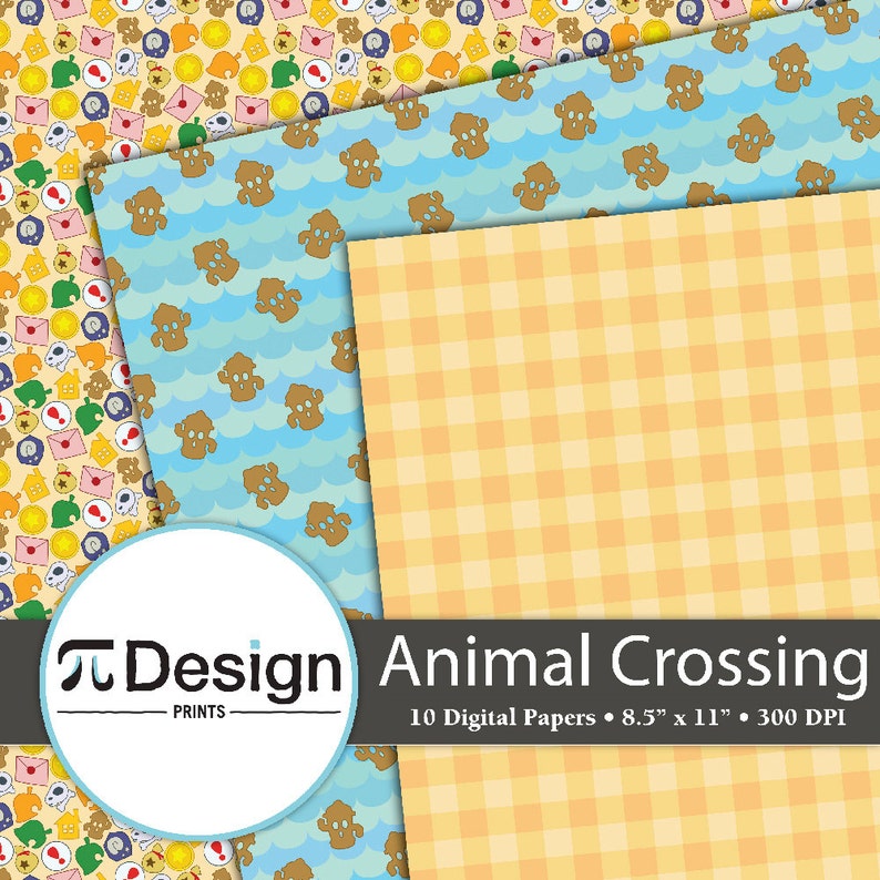 Animal Crossing Pattern Cute Video Game Pattern 8.5x11 Animal Crossing New Leaf Digital Paper Pack of 10 Video Game Digital Paper