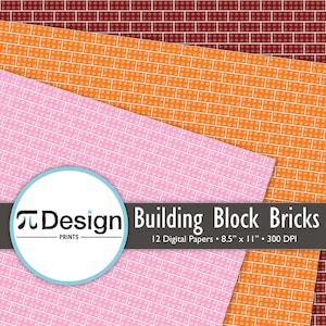 8.5&quot;x11&quot; Building Block Bricks Digital Paper 12 Pack | Interlocking Brick Wall Design | Construction Set Pattern | Building Toy Download