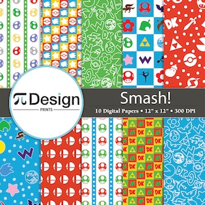 12 x 12 inch vechtvideogame digitaal papier, verpakking van 10 | Knutselen voor doe-het-zelvers | Digitaal papier voor videogames | Retro gamerpatroon | Afdrukbare videogame