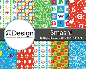 12"x12" Fighting Video Game Digital Paper 10 Pack | DIY Gamer Crafts | Video Game Digital Paper | Retro Gamer Pattern | Video Game Printable