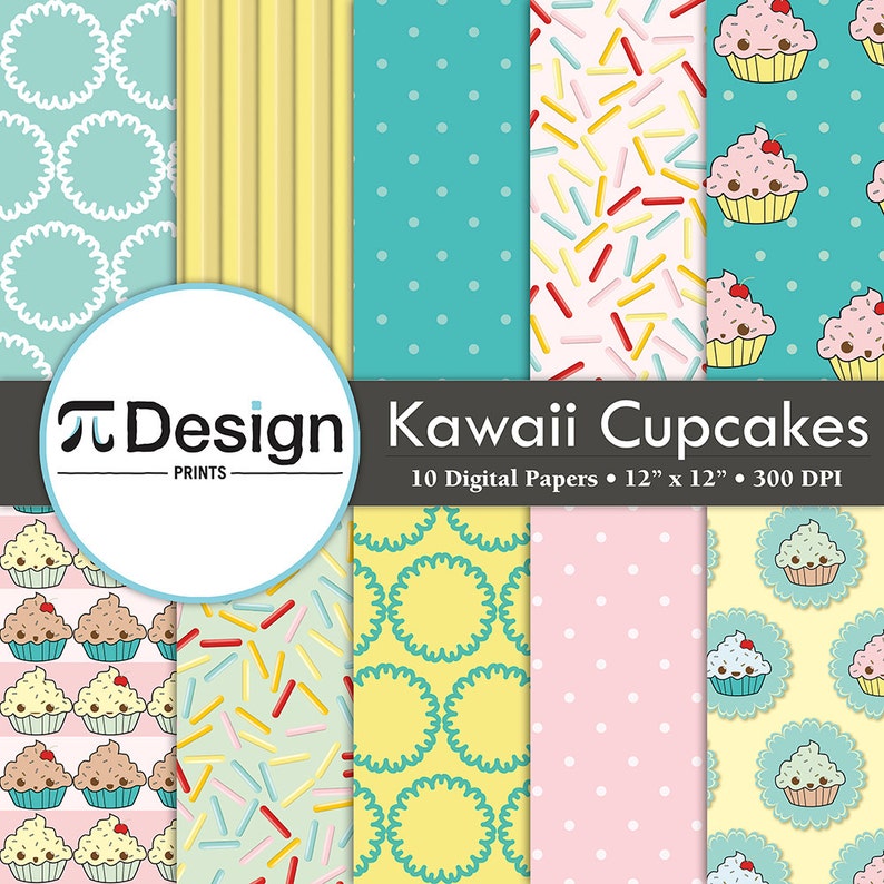 Kawaii Cupcakes 12x12 Digital Paper Pack of 10 Etsy