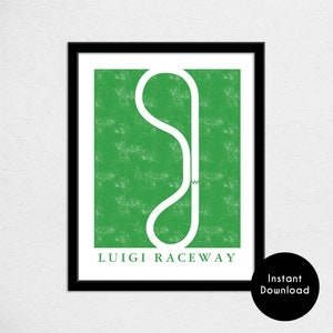 Luigi Raceway Track Map Poster | 11x14 | Kart Track Map Print | Video Game Wereldkaart Art | Digitaal downloaden
