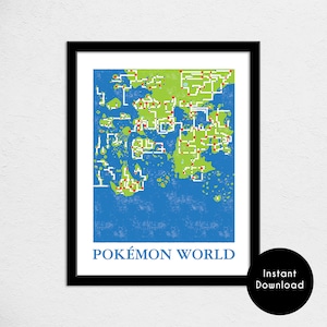 Pocket Monster Wereldkaart Print | Reisposter | Geek Cadeau voor Gamer | Video Game Wereldkaart Poster | Digitaal downloaden
