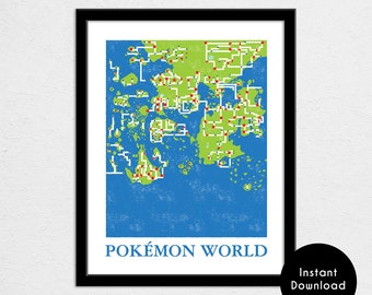 Pocket Monster World Map Print | Travel Poster | Geek Gift for Gamer | Video Game World Map Poster | Digital Download