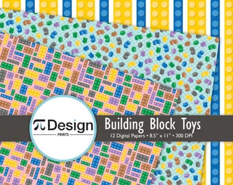 8.5"x11" Pastel Building Block Toys Digital Paper 12 Pack | Interlocking Block Pattern | Kid's Toy Illustration Download | Building Bricks