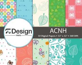 12"x12" New Horizons digitalt papper, 10-pack | Kawaii-mönster | Digital nedladdning för söta videospel