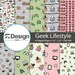 12'x12' Geek Lifestyle Digital Paper 10 Pack | Cats | Coffee | Video Games | Geek | Nerd | Dork | Books | Nerd Lifestyle | Geeky Pattern 