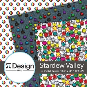 Junimo Stardew Valley Inspired 8.5x11 Digital Paper 10 Pack Farm Scarecrow Pattern Paper Pixel Digital Download Video Game Printable image 4