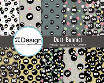 Dust Bunnies 12"x12" Digital Paper 10-Pack | Soot Sprite Seamless Pattern | Dust Sprite Repeat Pattern Design | Anime Inspired Download