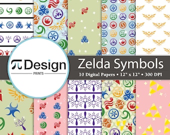 LoZ-symboler 12"x12" digitalt papper 10-pack | Utskrivbara videospel | Sömlöst mönsterpapper | Gamer Geek-papper | Digital nedladdning