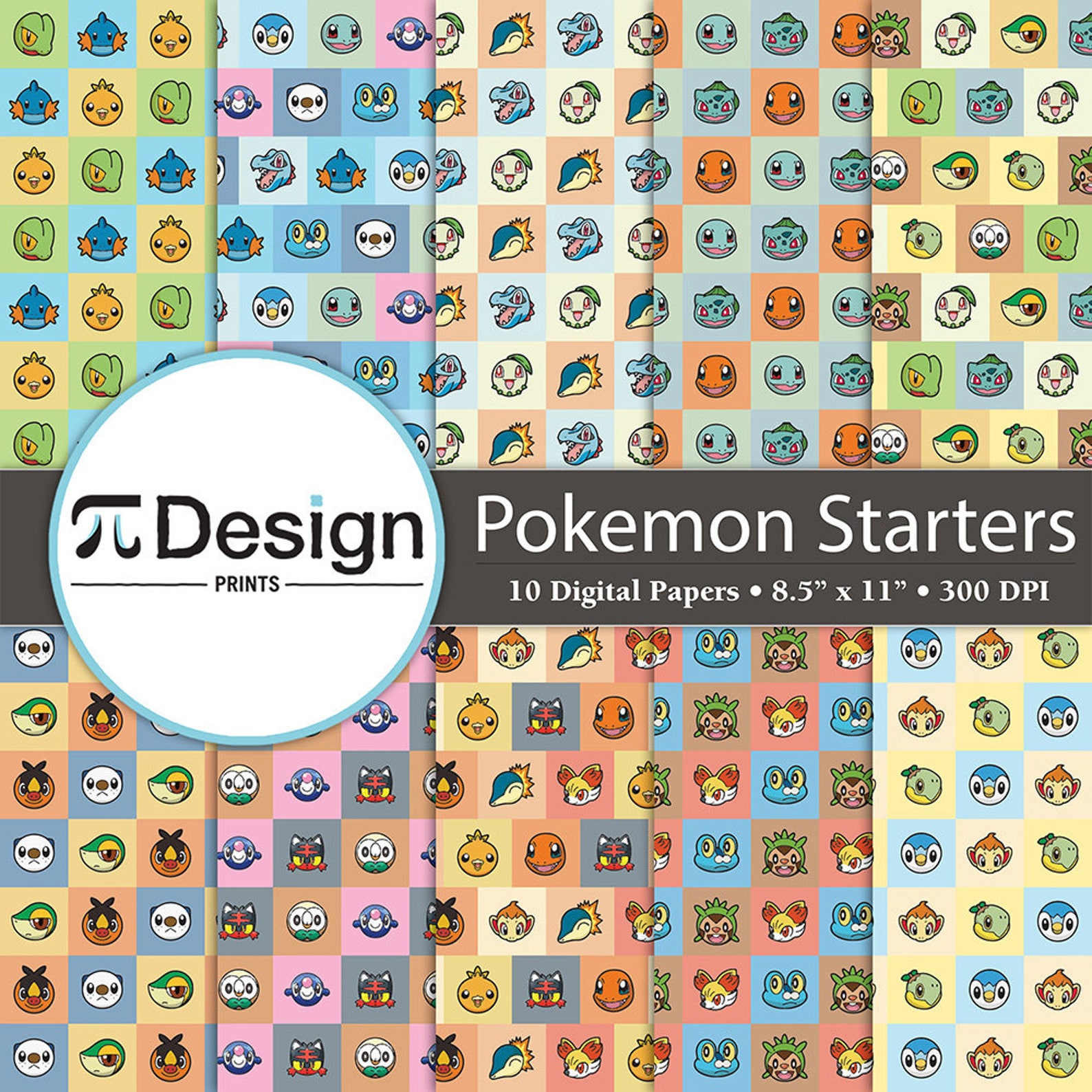 Starter Pokemon 8.5x11 Digital Paper 10 Pack | Etsy