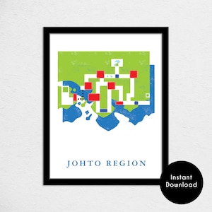 Johto Regio Wereldkaart Print | 11x14 300DPI hoge kwaliteit | Wereldkaart | Video Game Reizen | Digitaal downloaden