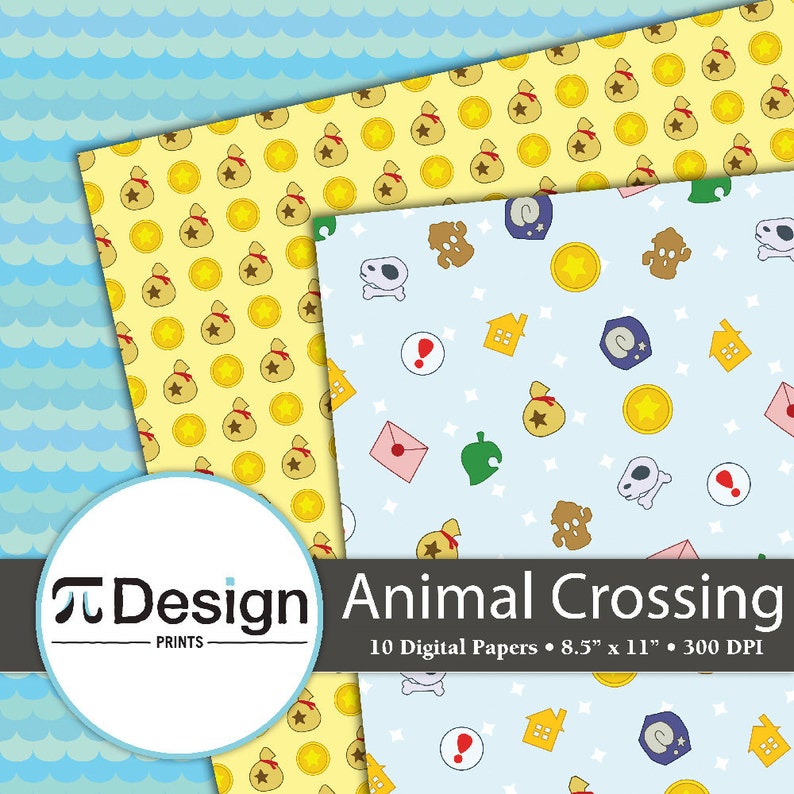 Animal Crossing Pattern Cute Video Game Pattern 8.5x11 Animal Crossing New Leaf Digital Paper Pack of 10 Video Game Digital Paper