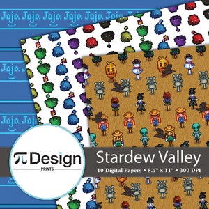 Junimo Stardew Valley geïnspireerd digitaal papier van 8,5 x 11 inch, 10 stuks | Patroonpapier boerderijvogelverschrikker | Digitale pixeldownload | Afdrukbare videogame