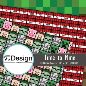 Digitalt papper för gruvdriftsvideospel 30x30 cm | Sömlöst mönster med krypande djur | Pixelerat | Gör-det-själv-gamerpyssel | Utskrivbar nörddesign | 8-bitars pixelkonst bild 2